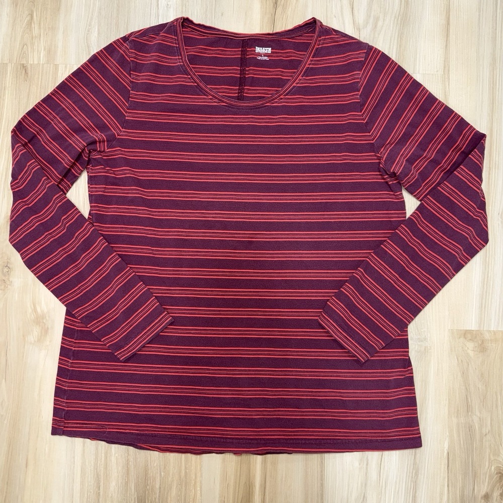 Duluth Trading Longtail T Lightweight Long Sleeve Size Large Burgundy Red Stripe